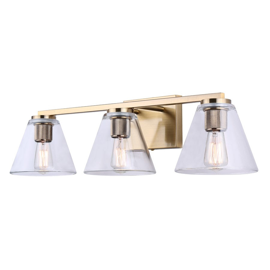 Canarm Berklie 3-Light 25.5in Bathroom Vanity Light | Matte Gold and Clear Glass | Bathroom Vanity & Grooming | 7.13in H | Model IVL1159A03GD