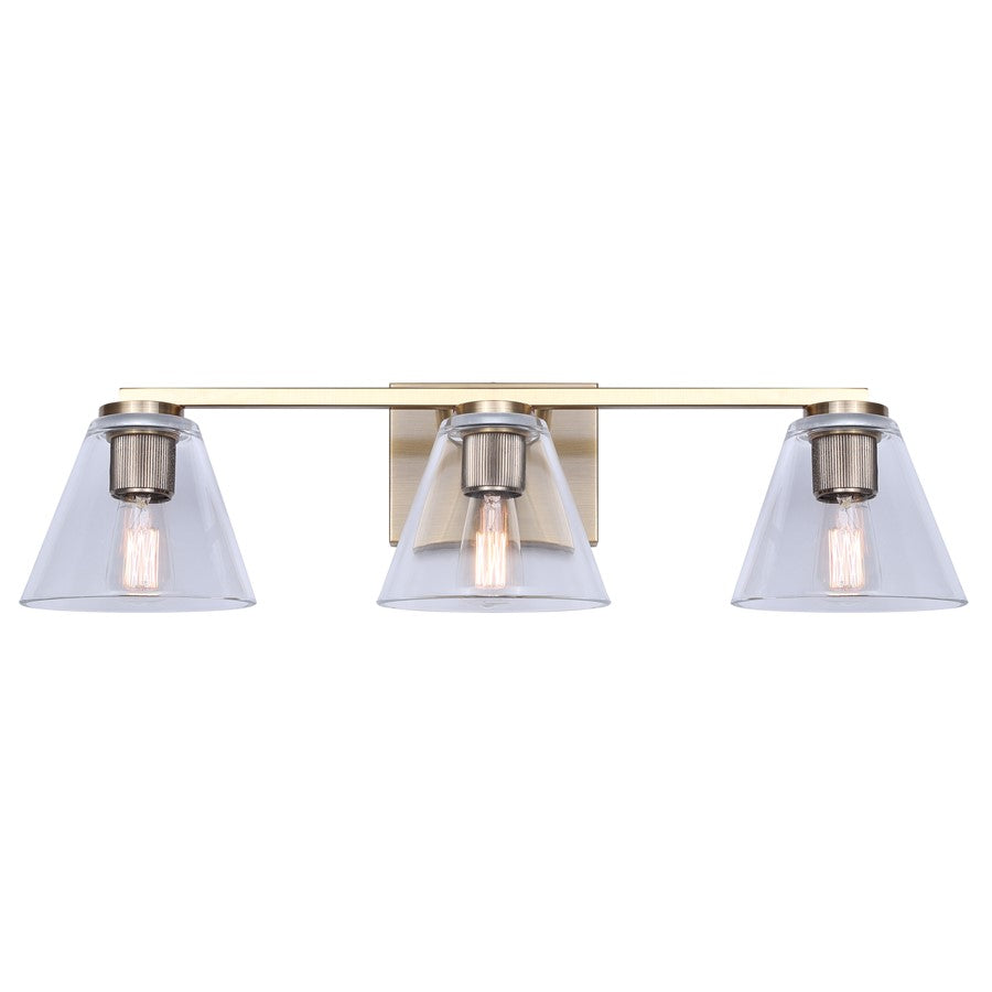 Canarm Berklie 3-Light 25.5in Bathroom Vanity Light | Matte Gold and Clear Glass | Bathroom Vanity & Grooming | 7.13in H | Model IVL1159A03GD