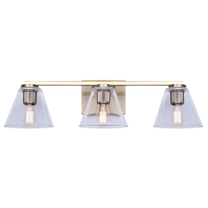 Canarm Berklie 3-Light 25.5in Bathroom Vanity Light | Matte Gold and Clear Glass | Bathroom Vanity & Grooming | 7.13in H | Model IVL1159A03GD