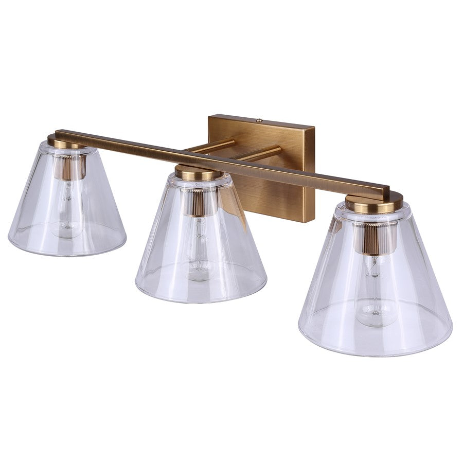 Canarm Berklie 3-Light 25.5in Bathroom Vanity Light | Matte Gold and Clear Glass | Bathroom Vanity & Grooming | 7.13in H | Model IVL1159A03GD