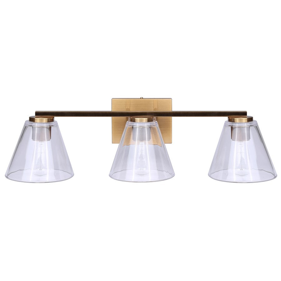 Canarm Berklie 3-Light 25.5in Bathroom Vanity Light | Matte Gold and Clear Glass | Bathroom Vanity & Grooming | 7.13in H | Model IVL1159A03GD