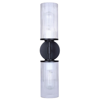 Canarm Kinslea 2-Light 6in Bathroom Vanity Light | Matte Black and Clear Ribbed Glass | Bathroom & Hallway | 20.38in H | Model IVL1165A02BK-CR