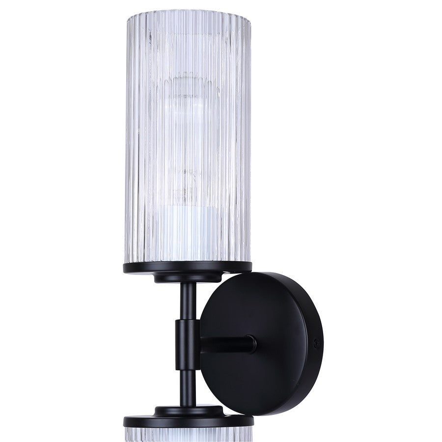 Canarm Kinslea 2-Light 6in Bathroom Vanity Light | Matte Black and Clear Ribbed Glass | Bathroom & Hallway | 20.38in H | Model IVL1165A02BK-CR
