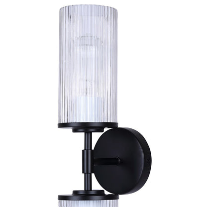 Canarm Kinslea 2-Light 6in Bathroom Vanity Light | Matte Black and Clear Ribbed Glass | Bathroom & Hallway | 20.38in H | Model IVL1165A02BK-CR