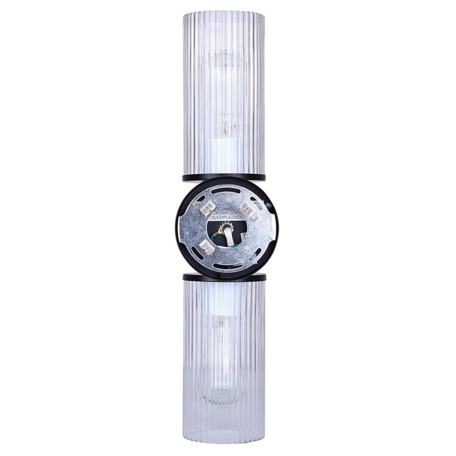 Canarm Kinslea 2-Light 6in Bathroom Vanity Light | Matte Black and Clear Ribbed Glass | Bathroom & Hallway | 20.38in H | Model IVL1165A02BK-CR