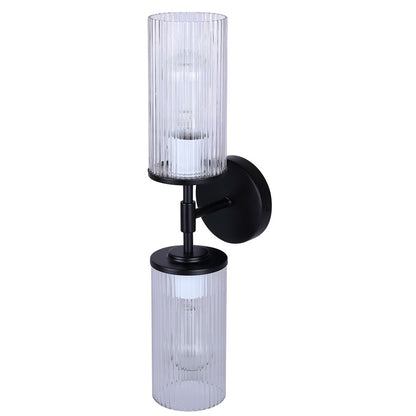Canarm Kinslea 2-Light 6in Bathroom Vanity Light | Matte Black and Clear Ribbed Glass | Bathroom & Hallway | 20.38in H | Model IVL1165A02BK-CR