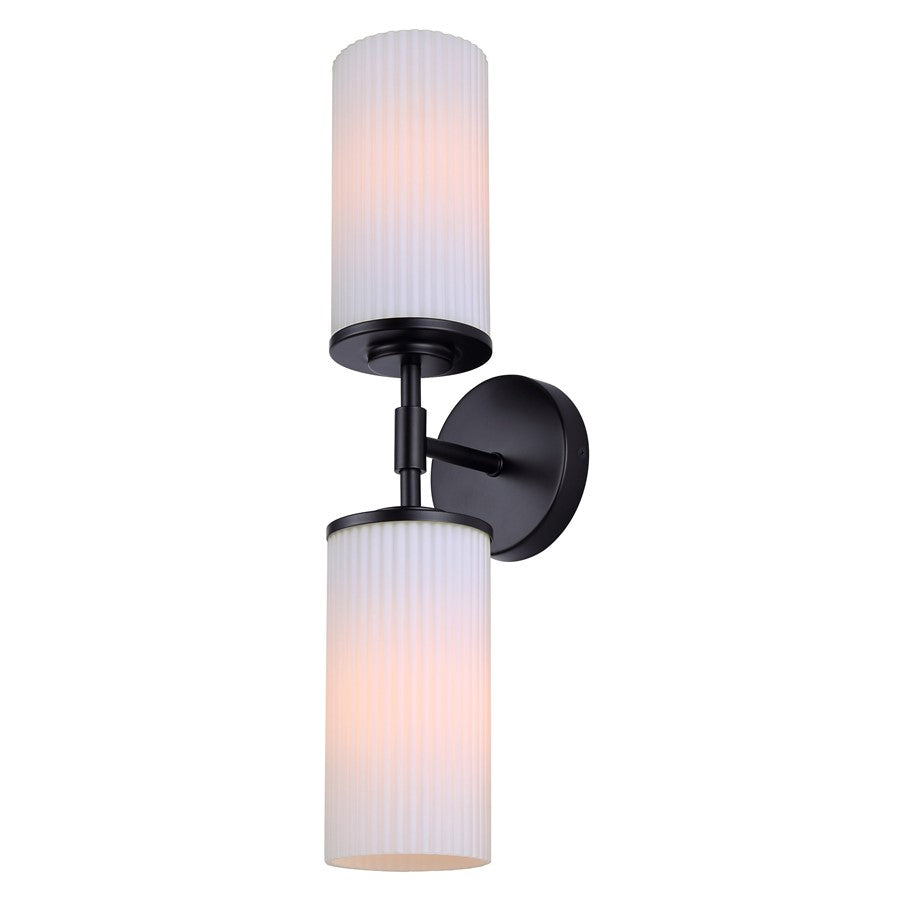 Canarm Kinslea 6in 2-Light Vanity Light | Modern Matte Black and Opal Ribbed Glass | Bathroom & Hallway | 6 x 4 x 20 in | Model IVL1165A02BK-FR