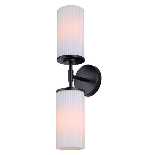Canarm Kinslea 6in 2-Light Vanity Light | Modern Matte Black and Opal Ribbed Glass | Bathroom & Hallway | 6 x 4 x 20 in | Model IVL1165A02BK-FR