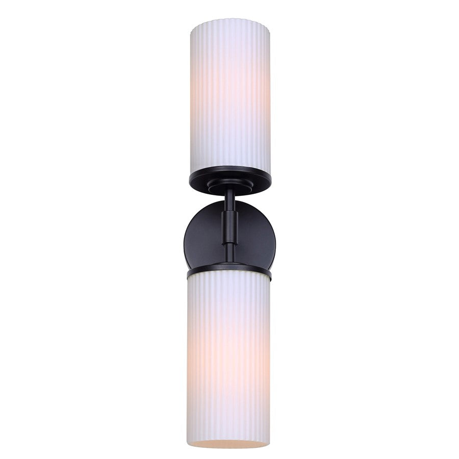 Canarm Kinslea 6in 2-Light Vanity Light | Modern Matte Black and Opal Ribbed Glass | Bathroom & Hallway | 6 x 4 x 20 in | Model IVL1165A02BK-FR