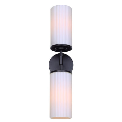 Canarm Kinslea 6in 2-Light Vanity Light | Modern Matte Black and Opal Ribbed Glass | Bathroom & Hallway | 6 x 4 x 20 in | Model IVL1165A02BK-FR