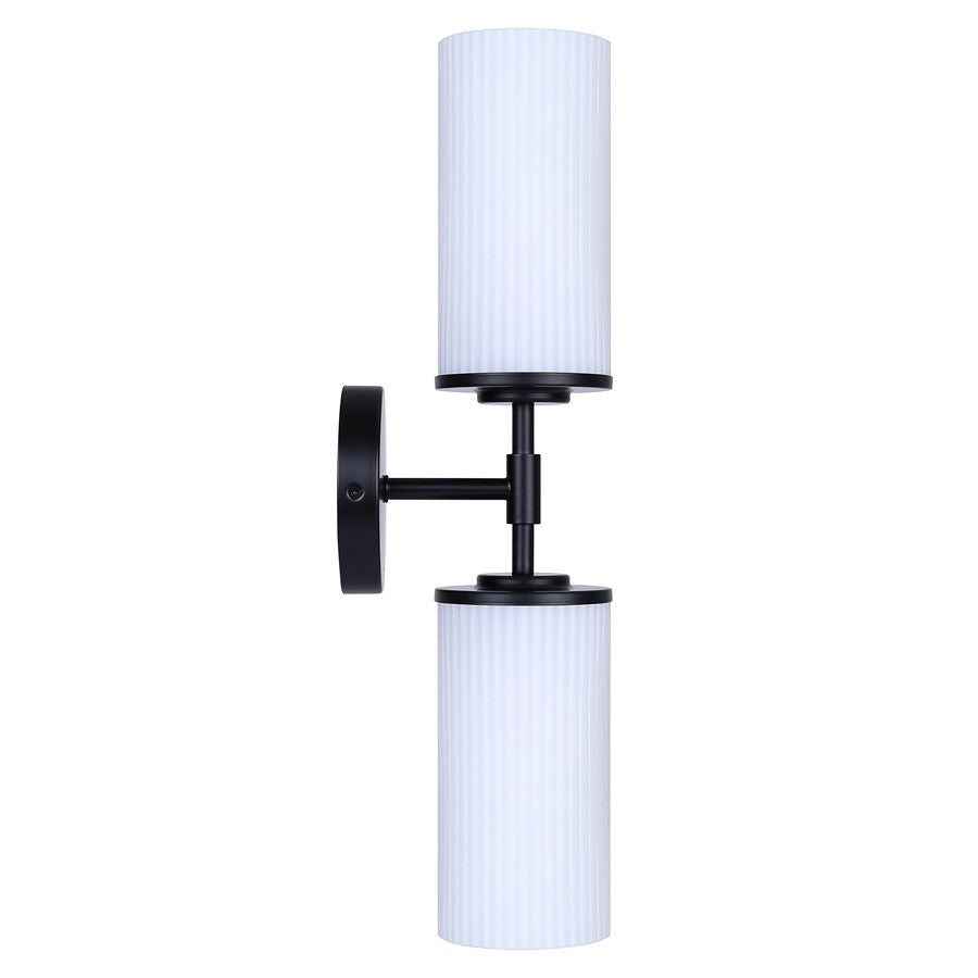 Canarm Kinslea 6in 2-Light Vanity Light | Modern Matte Black and Opal Ribbed Glass | Bathroom & Hallway | 6 x 4 x 20 in | Model IVL1165A02BK-FR