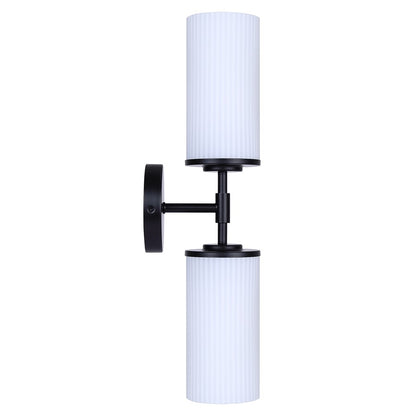 Canarm Kinslea 6in 2-Light Vanity Light | Modern Matte Black and Opal Ribbed Glass | Bathroom & Hallway | 6 x 4 x 20 in | Model IVL1165A02BK-FR