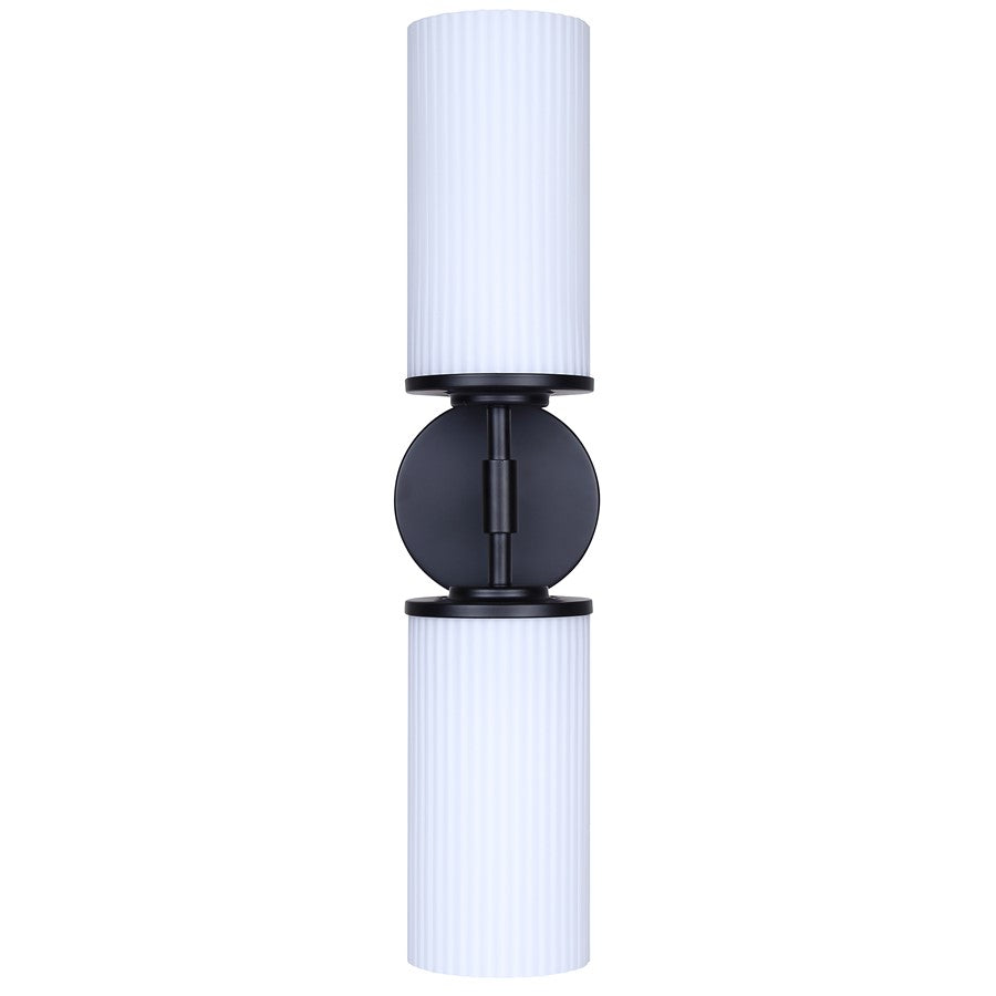 Canarm Kinslea 6in 2-Light Vanity Light | Modern Matte Black and Opal Ribbed Glass | Bathroom & Hallway | 6 x 4 x 20 in | Model IVL1165A02BK-FR
