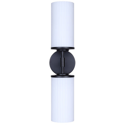Canarm Kinslea 6in 2-Light Vanity Light | Modern Matte Black and Opal Ribbed Glass | Bathroom & Hallway | 6 x 4 x 20 in | Model IVL1165A02BK-FR