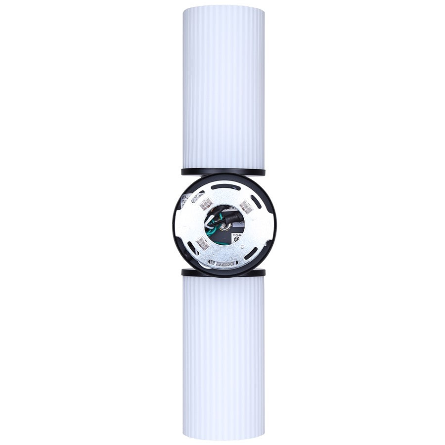 Canarm Kinslea 6in 2-Light Vanity Light | Modern Matte Black and Opal Ribbed Glass | Bathroom & Hallway | 6 x 4 x 20 in | Model IVL1165A02BK-FR