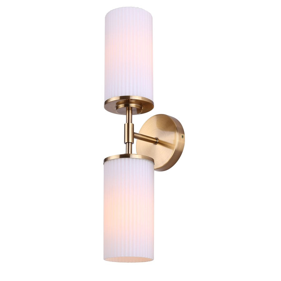 Canarm Kinslea 6in 2-Light Vanity Light | Modern Gold and Opal Ribbed Glass | Bathroom & Hallway | 6 x 4 x 20 in | Model IVL1165A02GD