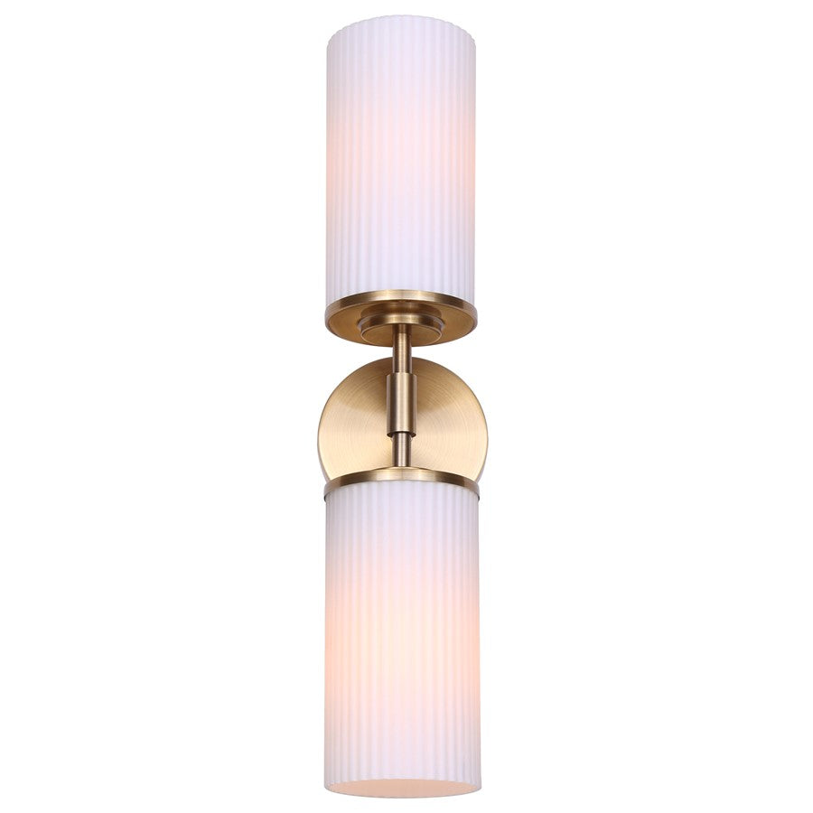 Canarm Kinslea 6in 2-Light Vanity Light | Modern Gold and Opal Ribbed Glass | Bathroom & Hallway | 6 x 4 x 20 in | Model IVL1165A02GD