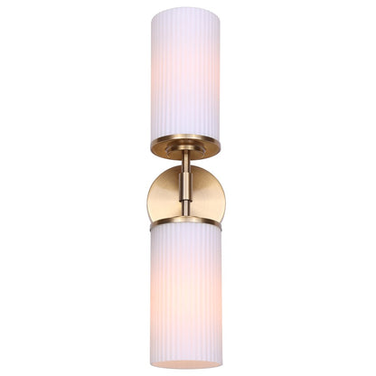 Canarm Kinslea 6in 2-Light Vanity Light | Modern Gold and Opal Ribbed Glass | Bathroom & Hallway | 6 x 4 x 20 in | Model IVL1165A02GD
