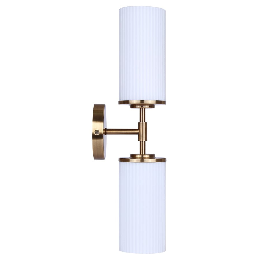 Canarm Kinslea 6in 2-Light Vanity Light | Modern Gold and Opal Ribbed Glass | Bathroom & Hallway | 6 x 4 x 20 in | Model IVL1165A02GD
