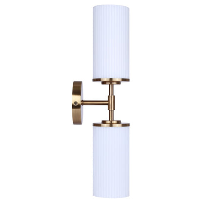 Canarm Kinslea 6in 2-Light Vanity Light | Modern Gold and Opal Ribbed Glass | Bathroom & Hallway | 6 x 4 x 20 in | Model IVL1165A02GD