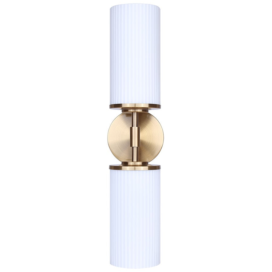 Canarm Kinslea 6in 2-Light Vanity Light | Modern Gold and Opal Ribbed Glass | Bathroom & Hallway | 6 x 4 x 20 in | Model IVL1165A02GD