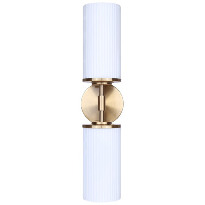 Canarm Kinslea 6in 2-Light Vanity Light | Modern Gold and Opal Ribbed Glass | Bathroom & Hallway | 6 x 4 x 20 in | Model IVL1165A02GD