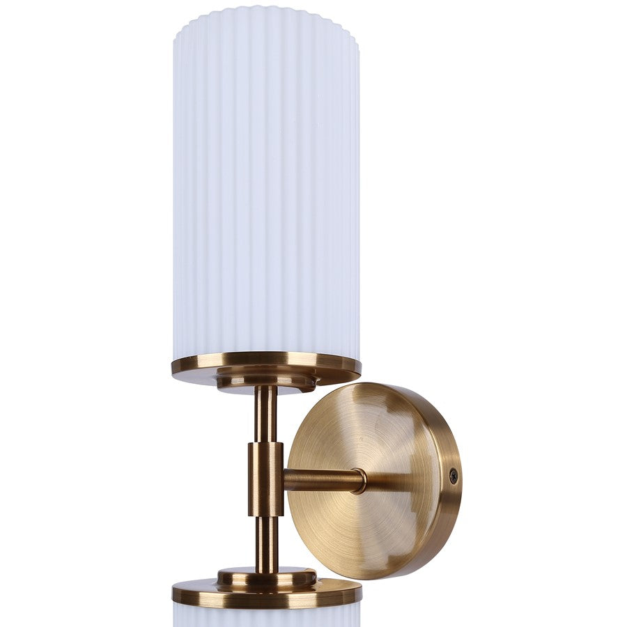 Canarm Kinslea 6in 2-Light Vanity Light | Modern Gold and Opal Ribbed Glass | Bathroom & Hallway | 6 x 4 x 20 in | Model IVL1165A02GD