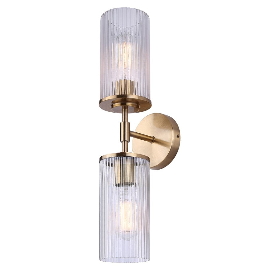 Canarm Kinslea 6in 2-Light Vanity Light | Modern Gold and Clear Ribbed Glass | Bathroom & Hallway | 6 x 4 x 20 in | Model IVL1165A02GD-CR
