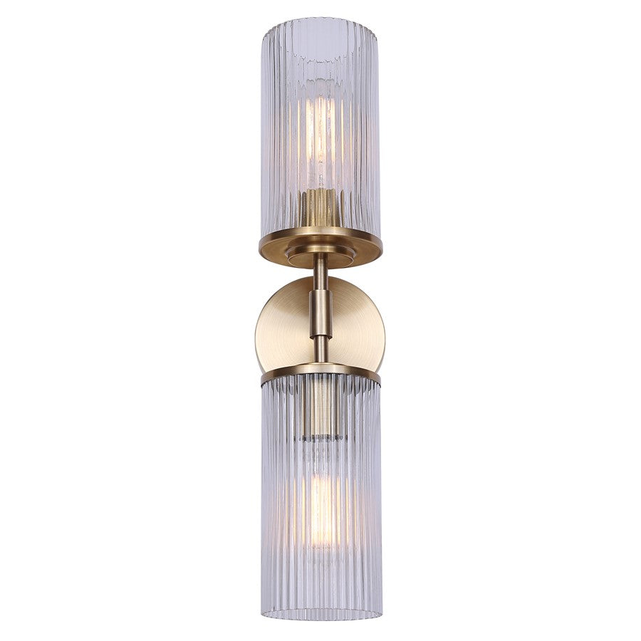 Canarm Kinslea 6in 2-Light Vanity Light | Modern Gold and Clear Ribbed Glass | Bathroom & Hallway | 6 x 4 x 20 in | Model IVL1165A02GD-CR