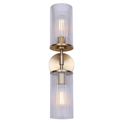 Canarm Kinslea 6in 2-Light Vanity Light | Modern Gold and Clear Ribbed Glass | Bathroom & Hallway | 6 x 4 x 20 in | Model IVL1165A02GD-CR