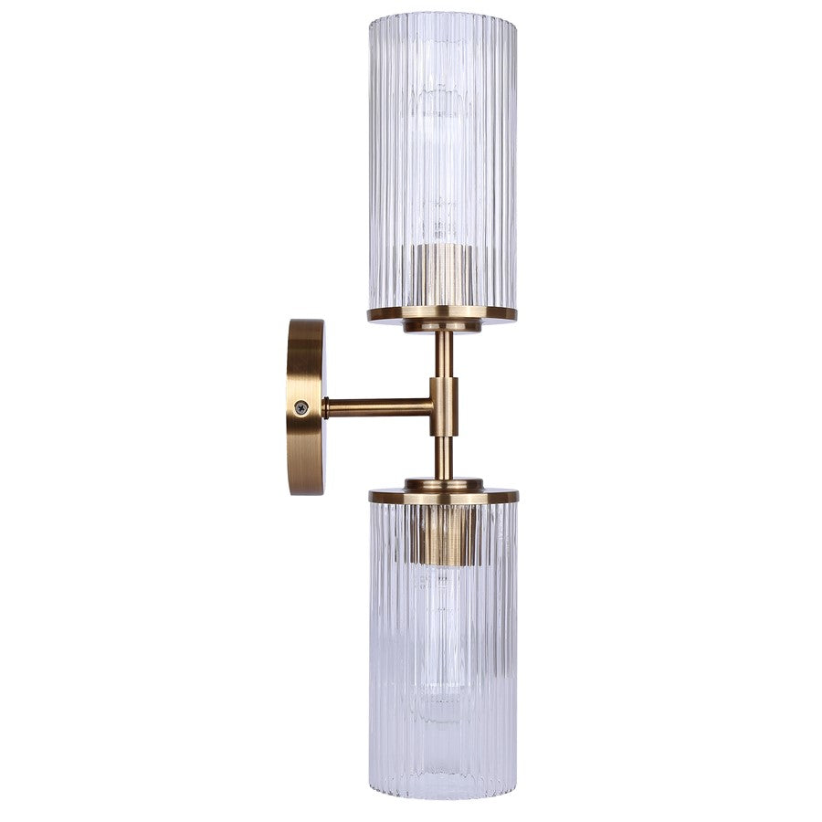 Canarm Kinslea 6in 2-Light Vanity Light | Modern Gold and Clear Ribbed Glass | Bathroom & Hallway | 6 x 4 x 20 in | Model IVL1165A02GD-CR