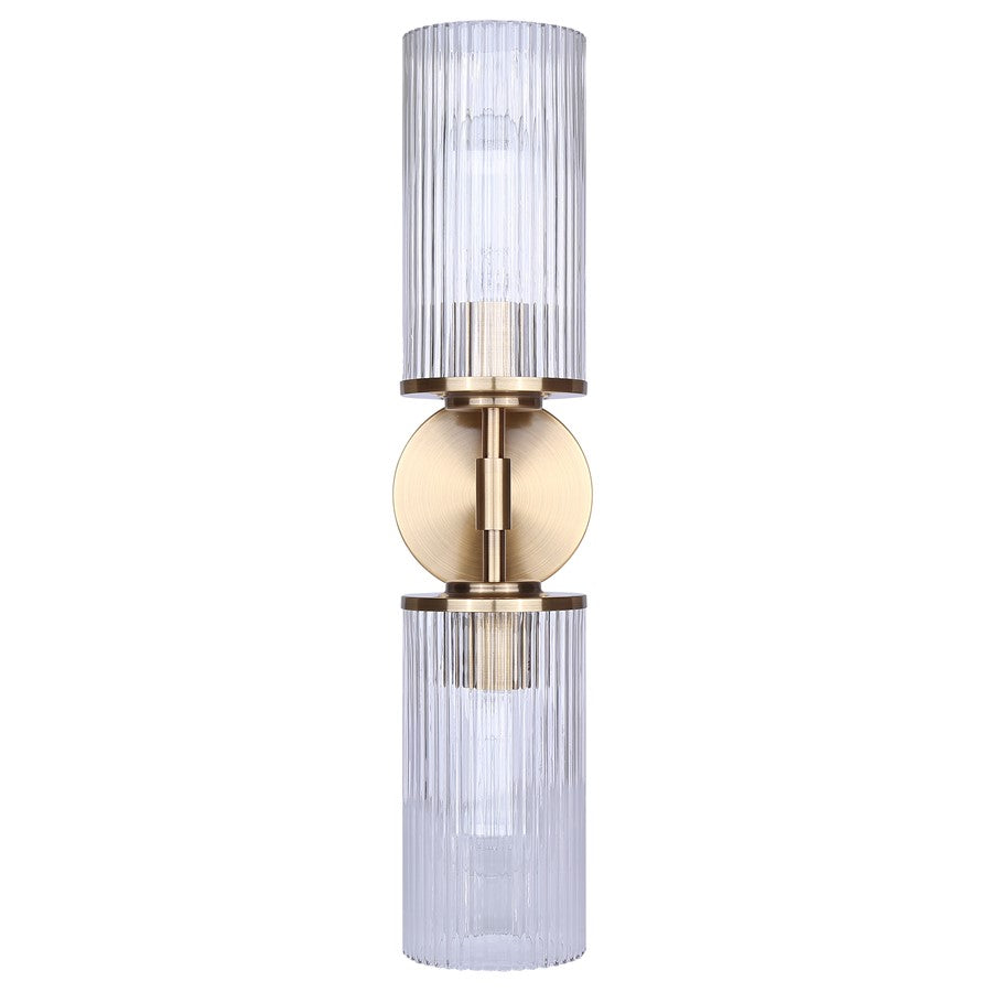Canarm Kinslea 6in 2-Light Vanity Light | Modern Gold and Clear Ribbed Glass | Bathroom & Hallway | 6 x 4 x 20 in | Model IVL1165A02GD-CR