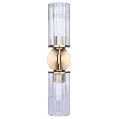 Canarm Kinslea 6in 2-Light Vanity Light | Modern Gold and Clear Ribbed Glass | Bathroom & Hallway | 6 x 4 x 20 in | Model IVL1165A02GD-CR