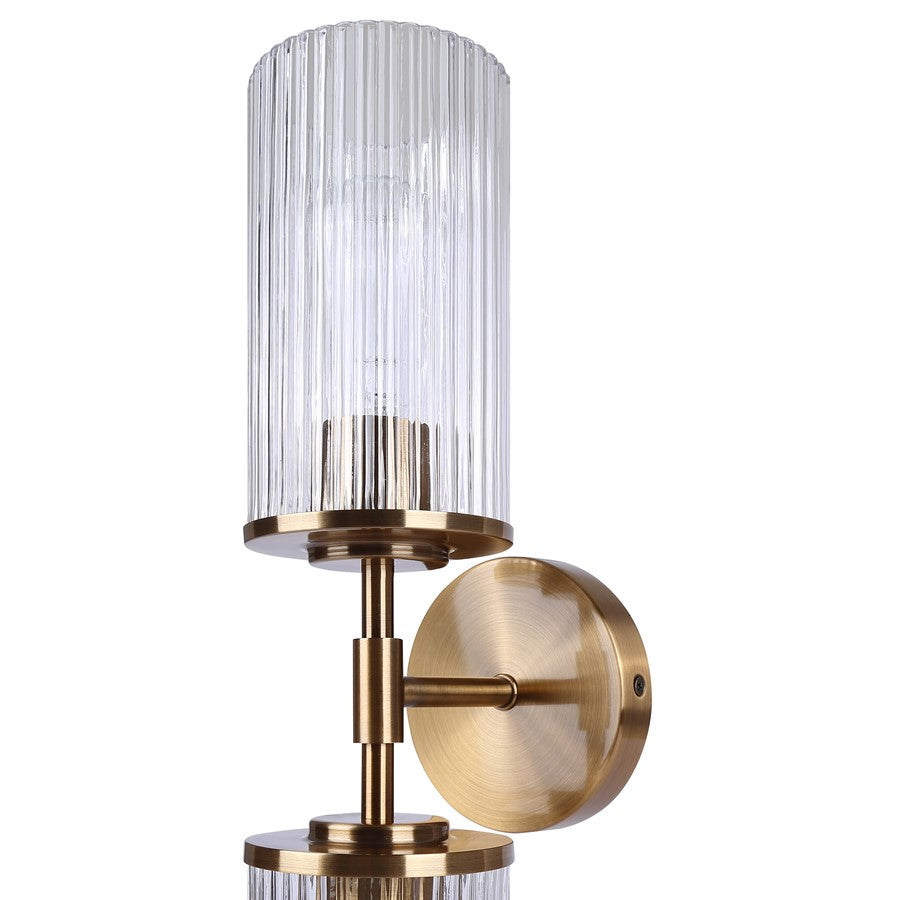 Canarm Kinslea 6in 2-Light Vanity Light | Modern Gold and Clear Ribbed Glass | Bathroom & Hallway | 6 x 4 x 20 in | Model IVL1165A02GD-CR