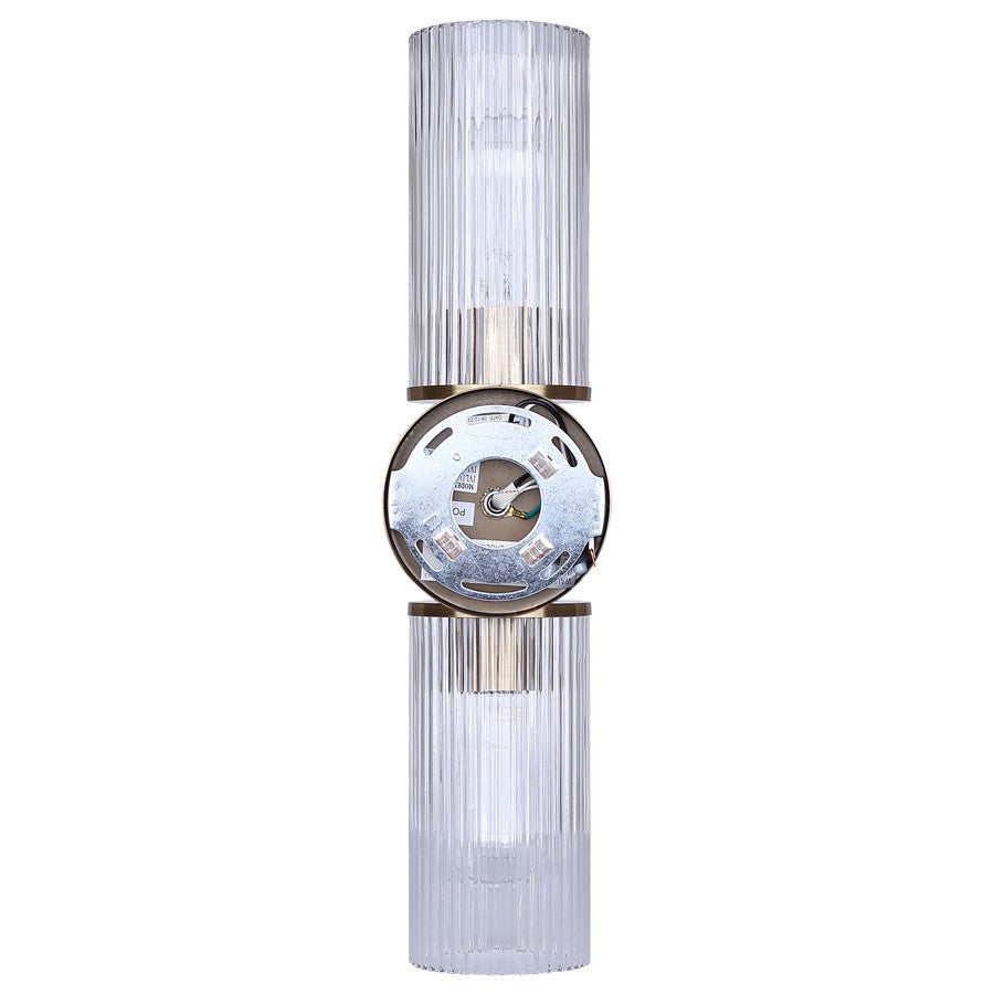 Canarm Kinslea 6in 2-Light Vanity Light | Modern Gold and Clear Ribbed Glass | Bathroom & Hallway | 6 x 4 x 20 in | Model IVL1165A02GD-CR