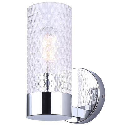 Canarm Eden 7in 1-Light Wall Sconce | Modern Chrome and Textured Glass | Bathroom & Hallway Accent | 5.13 x 6.88 x 7.75 in | Model IVL1168A01CH
