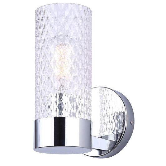 Canarm Eden 7in 1-Light Wall Sconce | Modern Chrome and Textured Glass | Bathroom & Hallway Accent | 5.13 x 6.88 x 7.75 in | Model IVL1168A01CH