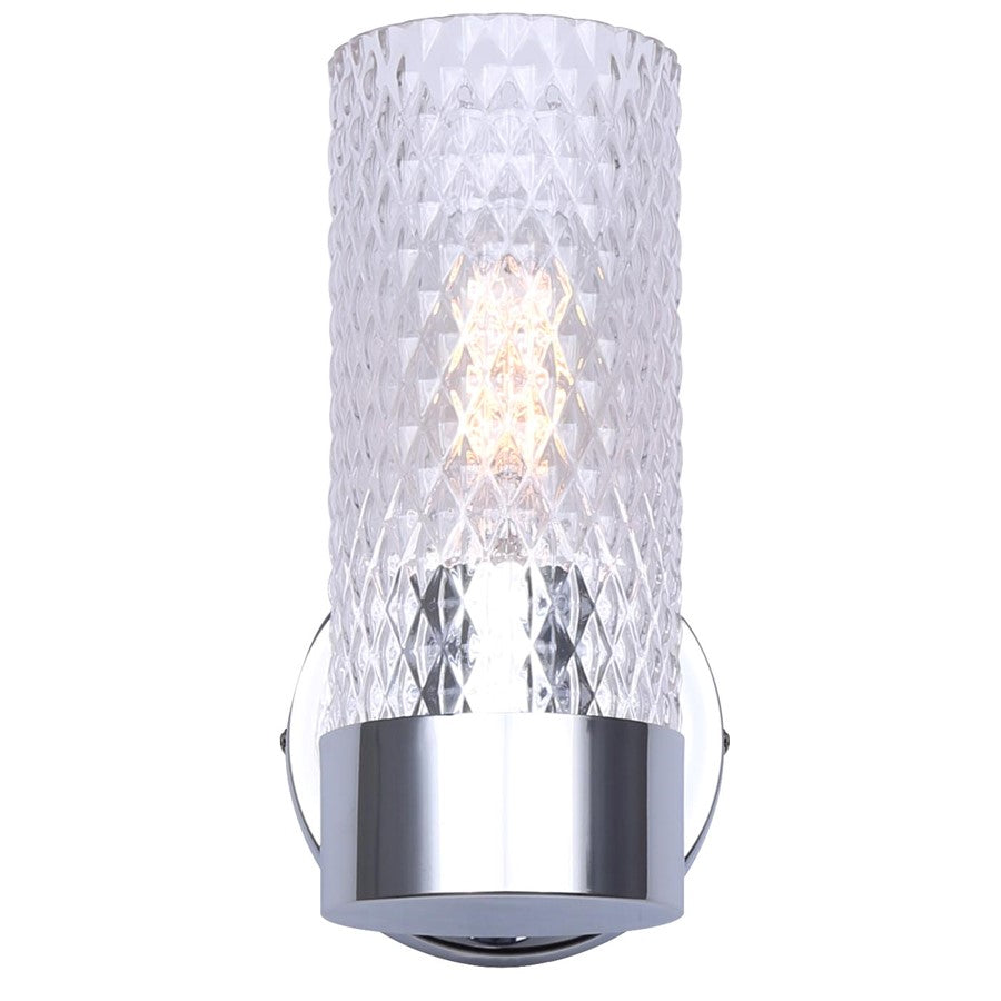Canarm Eden 7in 1-Light Wall Sconce | Modern Chrome and Textured Glass | Bathroom & Hallway Accent | 5.13 x 6.88 x 7.75 in | Model IVL1168A01CH