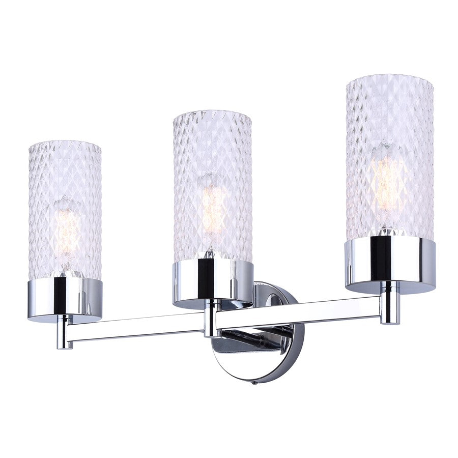 Canarm Eden 23in 3-Light Vanity | Chrome and Diamond Glass | Bathroom Vanity Light | 23.25 x 6.25 x 10.88 in | Model IVL1168A03CH