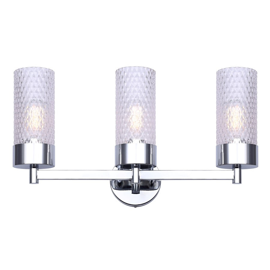 Canarm Eden 23in 3-Light Vanity | Chrome and Diamond Glass | Bathroom Vanity Light | 23.25 x 6.25 x 10.88 in | Model IVL1168A03CH