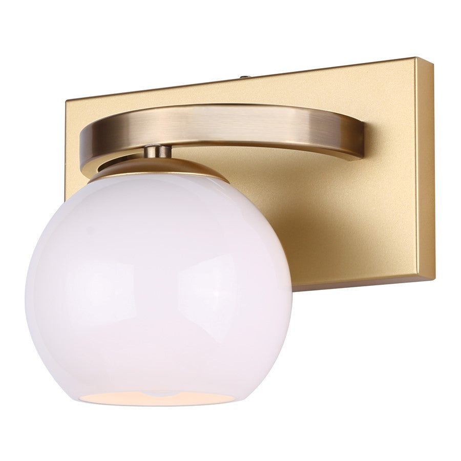 Canarm Monroe 8in 1-Light Sconce | Gold and Opal Glass | Bathroom Vanity Light | 8.25 x 6.25 x 6.75 in | Model IVL1169A01GDP