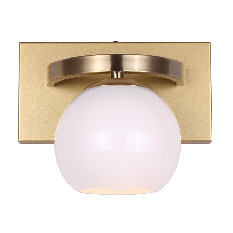 Canarm Monroe 8in 1-Light Sconce | Gold and Opal Glass | Bathroom Vanity Light | 8.25 x 6.25 x 6.75 in | Model IVL1169A01GDP