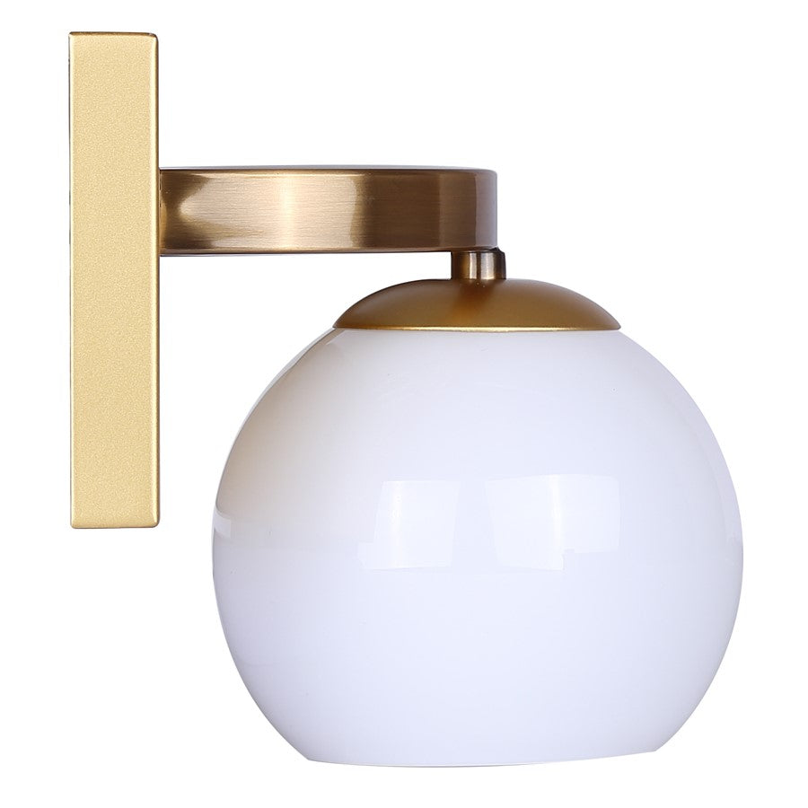 Canarm Monroe 8in 1-Light Sconce | Gold and Opal Glass | Bathroom Vanity Light | 8.25 x 6.25 x 6.75 in | Model IVL1169A01GDP