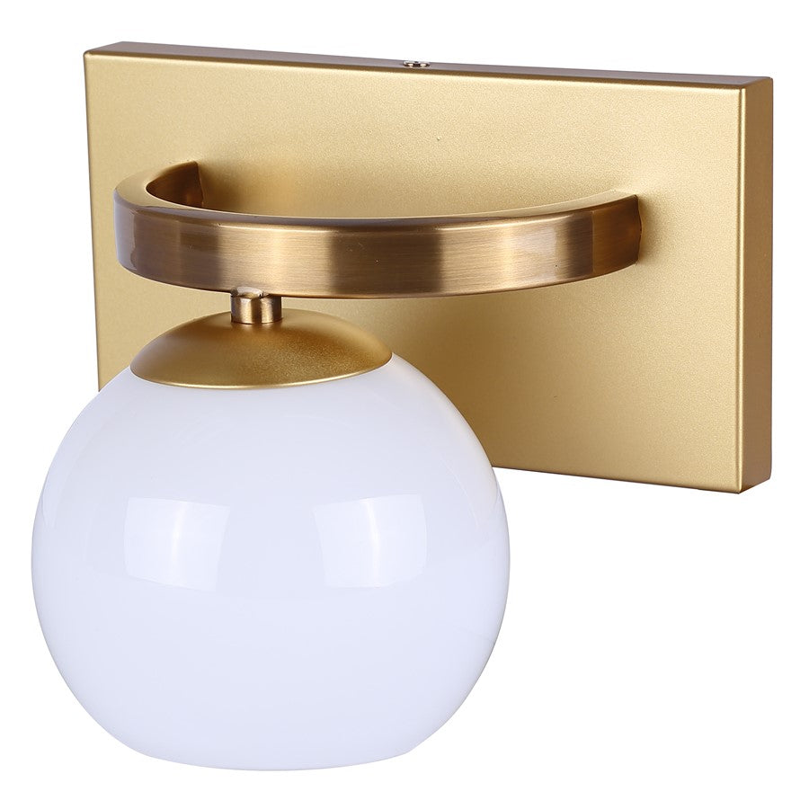 Canarm Monroe 8in 1-Light Sconce | Gold and Opal Glass | Bathroom Vanity Light | 8.25 x 6.25 x 6.75 in | Model IVL1169A01GDP