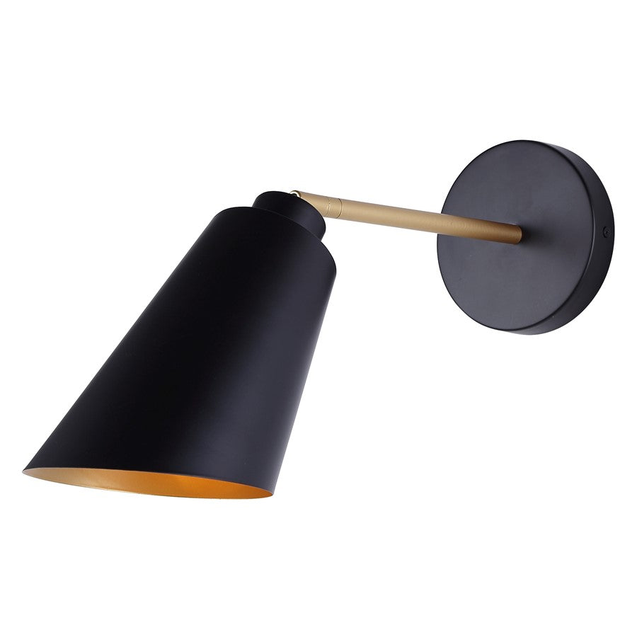 Canarm Rame 12in 1-Light Vanity Light | Retro Matte Black and Gold Metal | Bathroom & Powder Room | 11.66 x 5.125 x 12 in | Model IVL1178A01BKG