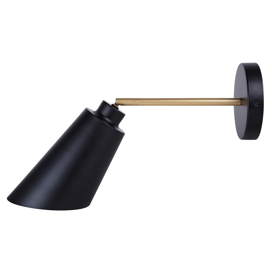 Canarm Rame 12in 1-Light Vanity Light | Retro Matte Black and Gold Metal | Bathroom & Powder Room | 11.66 x 5.125 x 12 in | Model IVL1178A01BKG