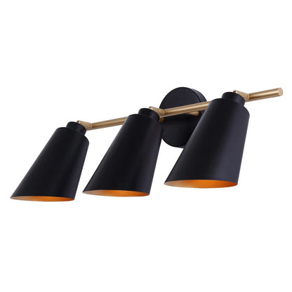 Canarm Rame 23in 3-Light Vanity Light | Retro Matte Black and Gold Metal | Bathroom & Powder Room | 23 x 7 x 12 in | Model IVL1178A03BKG