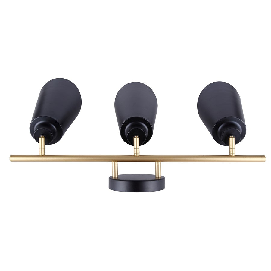 Canarm Rame 23in 3-Light Vanity Light | Retro Matte Black and Gold Metal | Bathroom & Powder Room | 23 x 7 x 12 in | Model IVL1178A03BKG