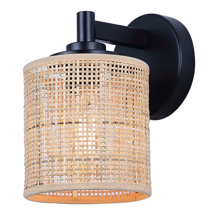 Canarm Meadow 7.5in 1-Light Vanity Light | Boho Matte Black Steel and Rattan | Bathroom & Powder Room | 7.5 x 6 x 9 in | Model IVL1206A01BK