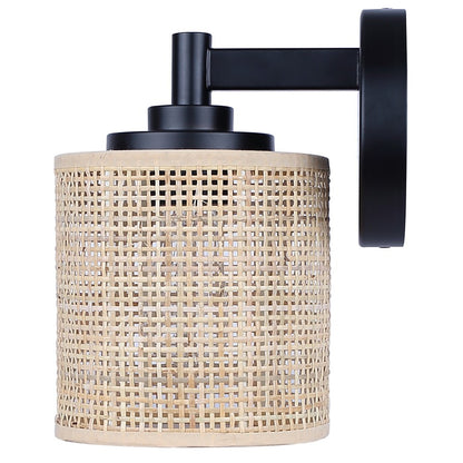 Canarm Meadow 7.5in 1-Light Vanity Light | Boho Matte Black Steel and Rattan | Bathroom & Powder Room | 7.5 x 6 x 9 in | Model IVL1206A01BK